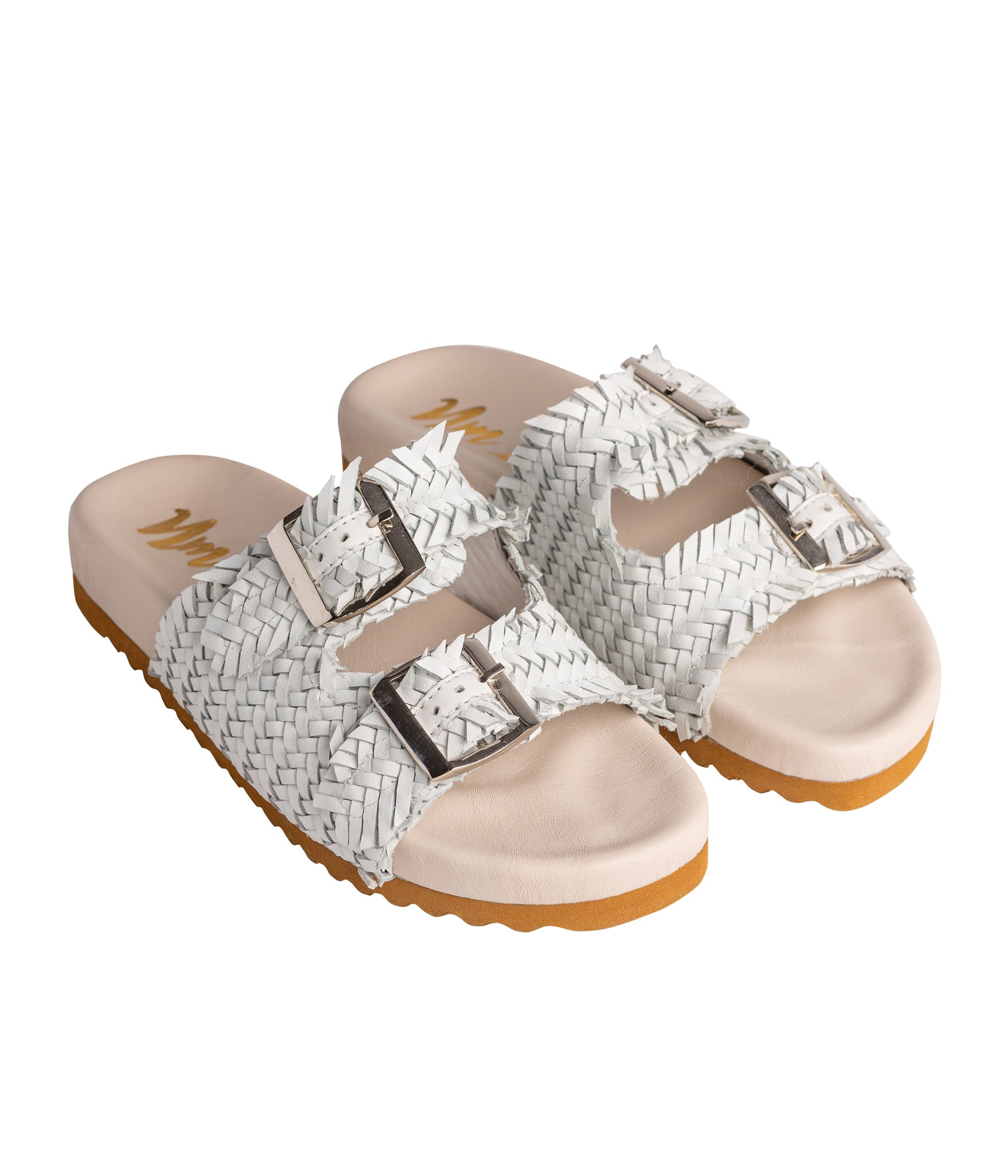 Intertwine Dual Woven Strap Slide White Leather Comfort Naughty Monkey